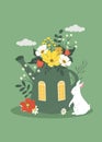 Vector flat style illustration on the theme of summer, flowers, fairy tales. postcard template Royalty Free Stock Photo